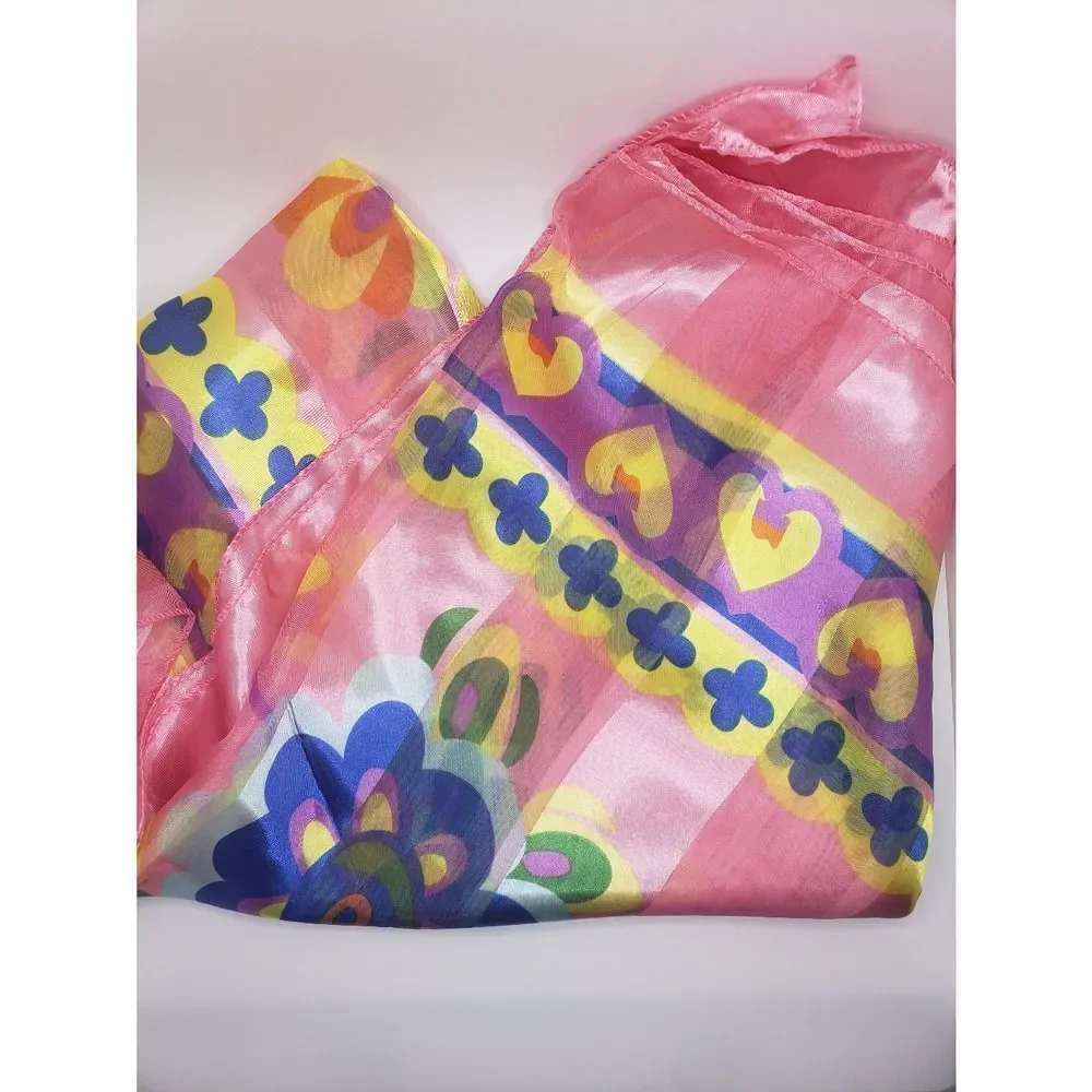 PINK blue and yellow floral silk scarf wrap summer scarf